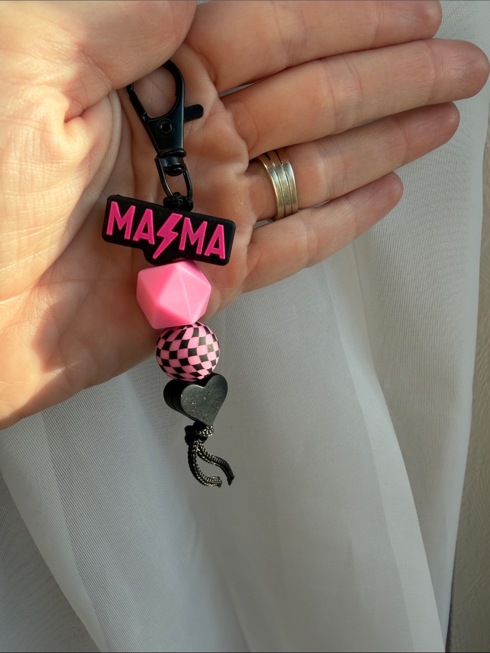MAMA Pink & Black Beaded Keychain Charm